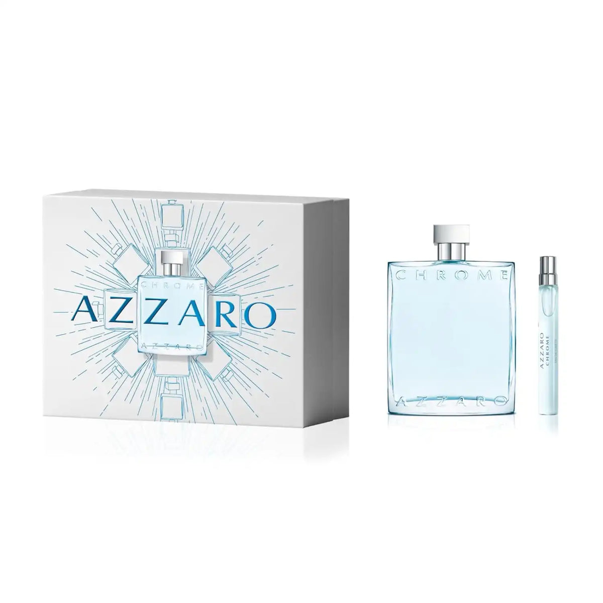 Azzaro Chrome Eau de Toilette - Fresh Mens Cologne Gift Set - 2-Piece Father's Day Set Includes Jumbo Size Fragrance (6.6 fl oz) + Travel Size Spray (0.33 fl oz)
