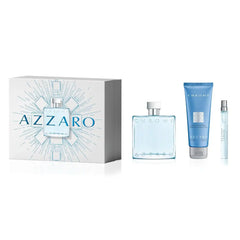 Azzaro Chrome Eau de Toilette - Fresh Mens Cologne Gift Set - 3-Piece Set Includes Full Size Fragrance (3.3 fl oz) + Travel Size Spray (0.34 fl oz) + Scented Hair and Body Shampoo (2.5 fl oz)